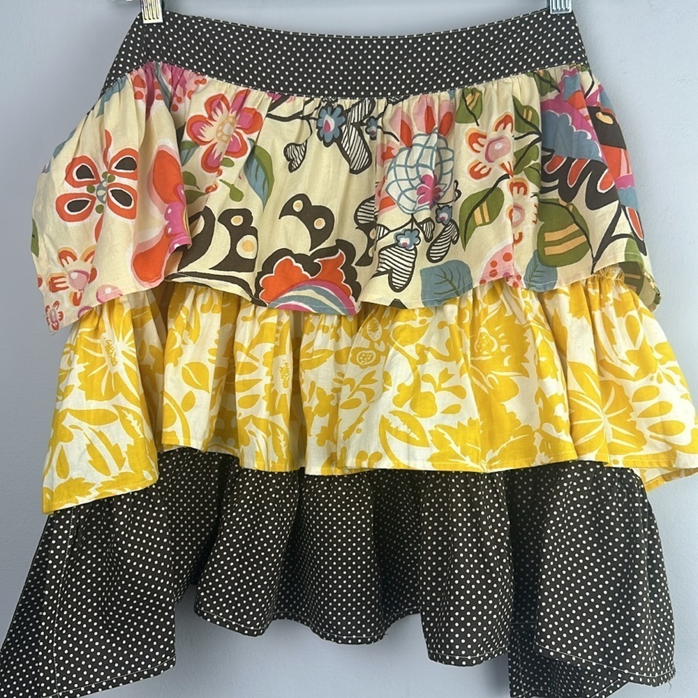NWOT Vintage Pier 1 Bohemian Ruffle Tiered Apron Colorful Art to Wear OS Tie Bow - Picture 9 of 16